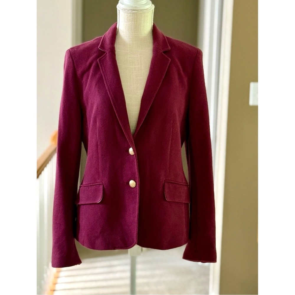 Banana‎ Republic Knit Pique Academy Blazer Beet Root Burgundy Gold Crest Button